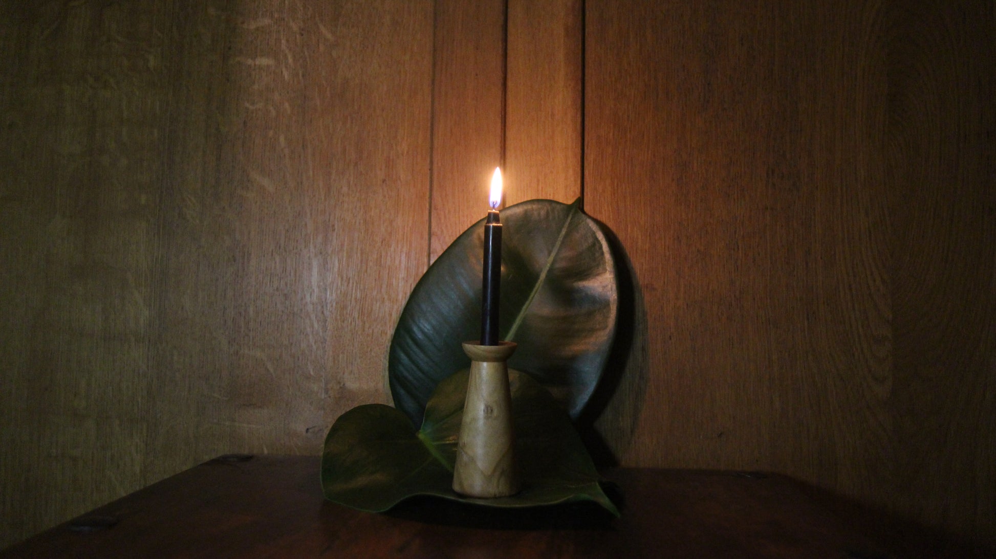 Protection Candle Black, Wooden Candle Holder