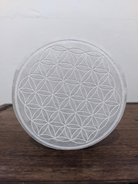 Selenite Crystal Grid and Charging Plate 10cm - Flower of Life