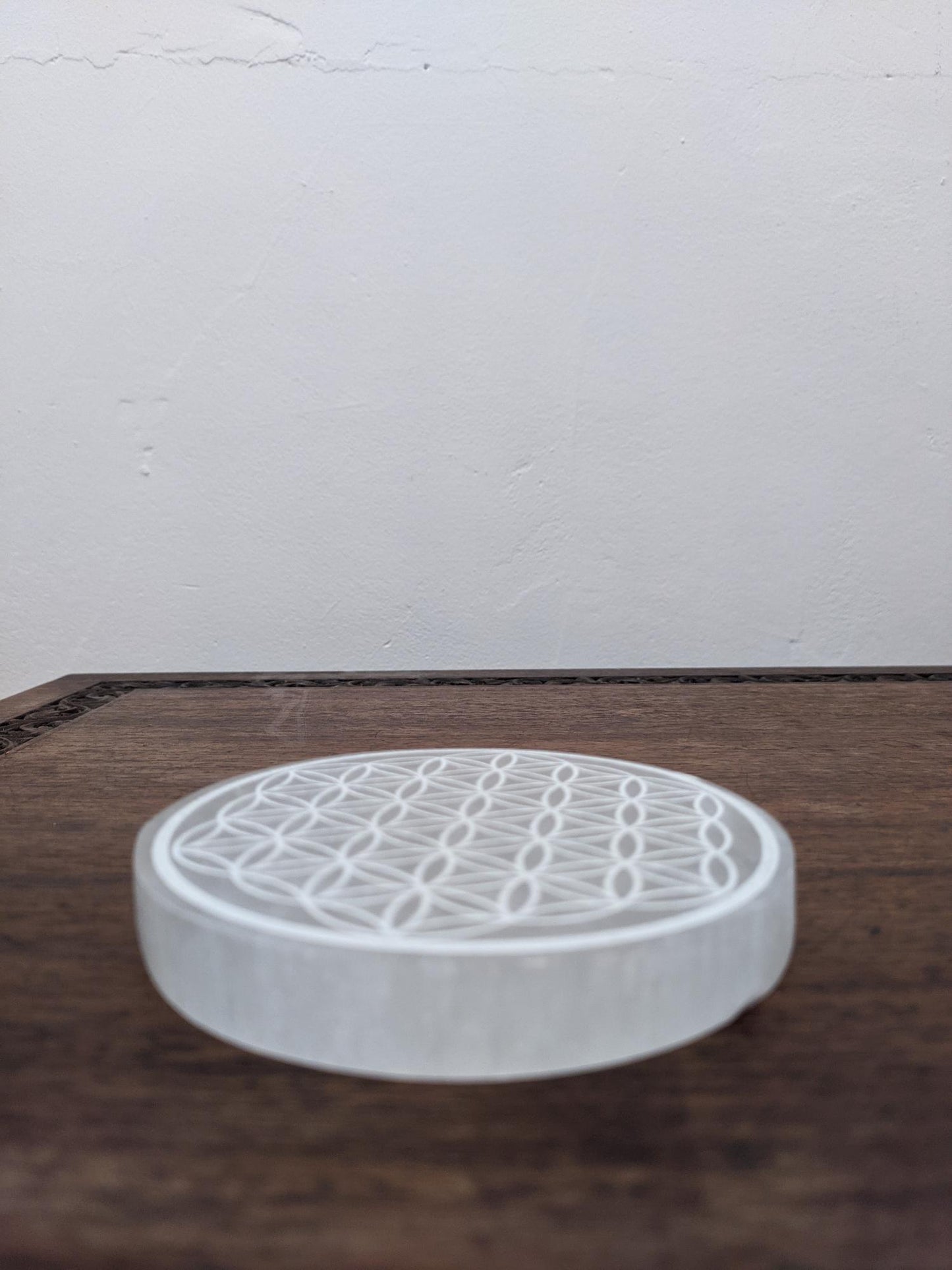 Selenite Crystal Grid and Charging Plate 10cm - Flower of Life